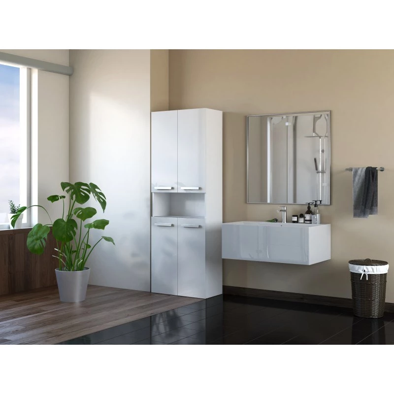 Brīvi stāvošs vannas istabas skapis NEL 2K DK BPOŁ — balts, 3 plaukti, 600×300×1740 mm