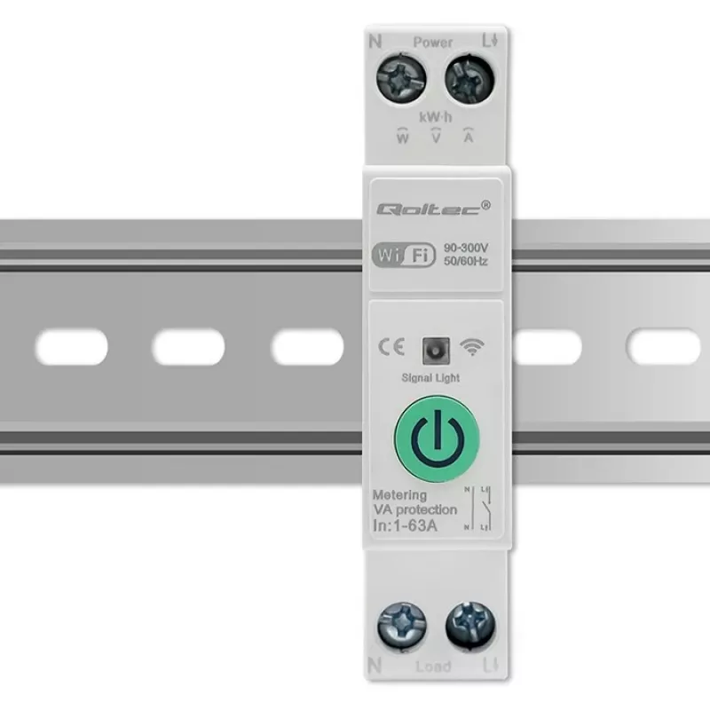 DIN-sliedes WiFi relejs QOLTEC 50881 — komutācijas relejs 63A elektroinstalācijām
