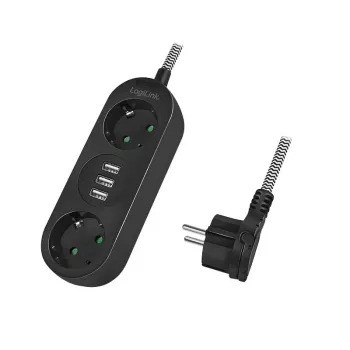 Pagarinātājs LogiLink LPS262U 1,5m 2 AC kontaktligzdas Iekštelpām Melns