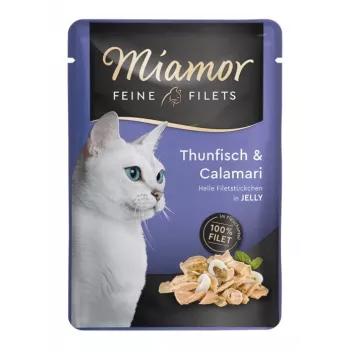Slapjā kaķu barība Miamor Fine Fillets želejā — Tuncis 100 g, bezgraudu, sacepums