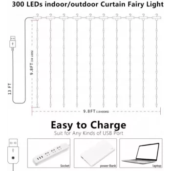 LED lentes gaismas sloksne OEM X0013lX27J — 300 LED, silti balta