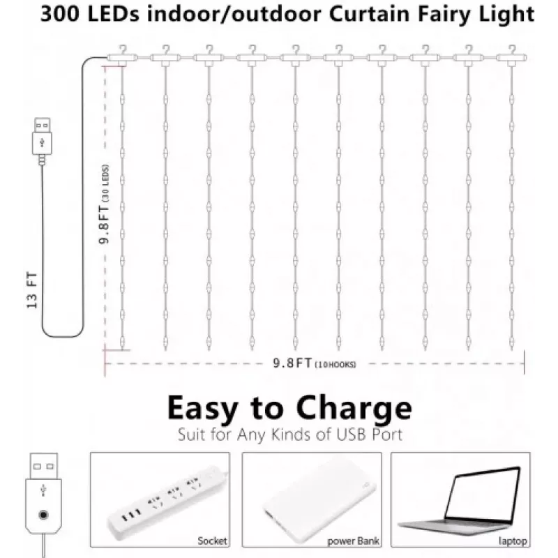 LED lentes gaismas sloksne OEM X0013lX27J — 300 LED, silti balta