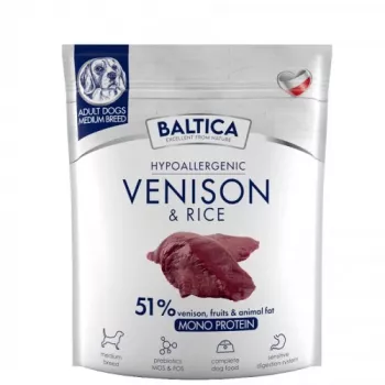 BALTICA Nutraceutic Hypoalerģiska vidējām šķirnēm Brieža gaļa ar rīsiem - sausā suņu barība - 1kg