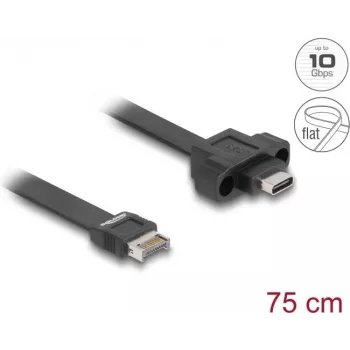 DeLOCK USB plakanais kabelis Type-E Key A 20 kontaktu vīrišķais uz USB Type-C sievišķo 75 cm