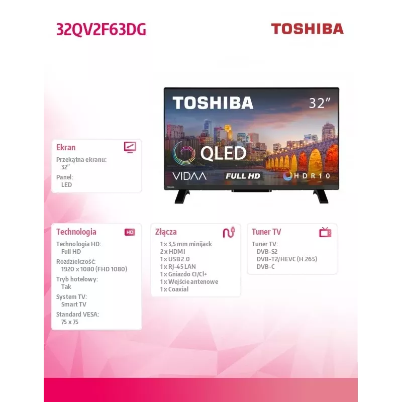 Toshiba 32QV2F63DG QLED televizors 32 collas Full HD Smart TV