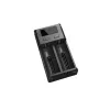 Lādētājs Nitecore NEW i2 — 2 slotu lādētājs LiFePO4, Li-Ion, NiMH; 100–240 V; 9–12 V; AAAA/C/D/AAA/AA; melns