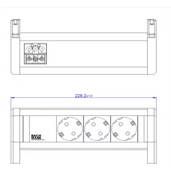 Strāvas bloks Bachmann DESK 3xCEE 902.0292 — galda barošanas modulis ar trim CEE kontaktligzdām