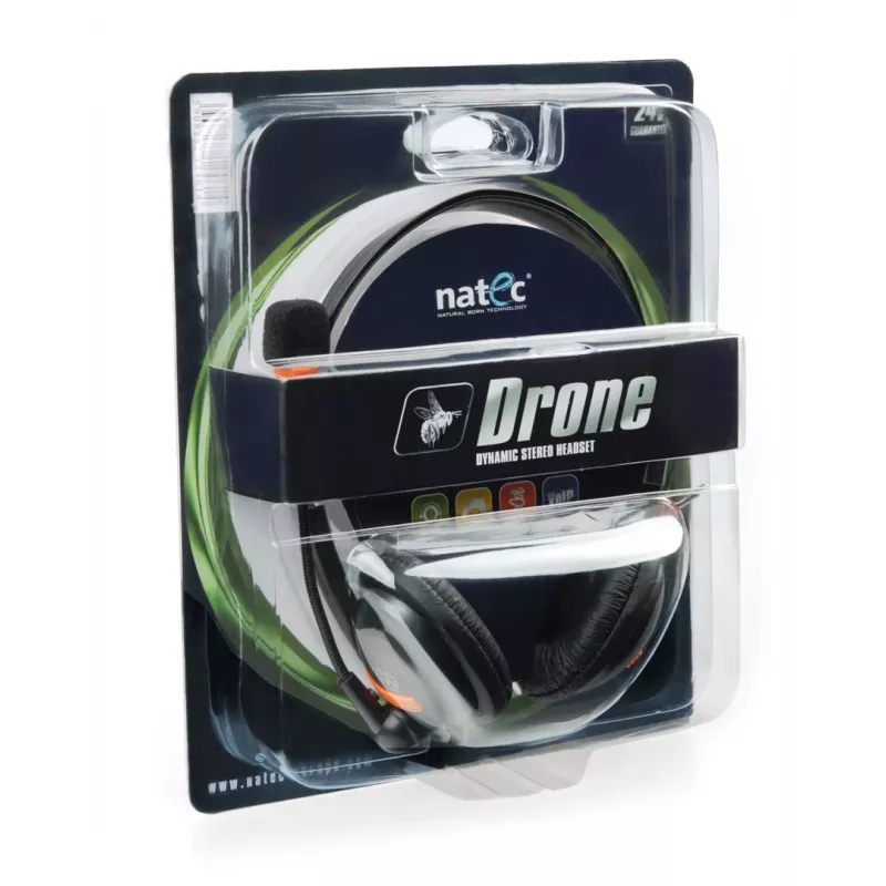 NATEC Drone austiņas ar mikrofonu, vadu, melna, oranža