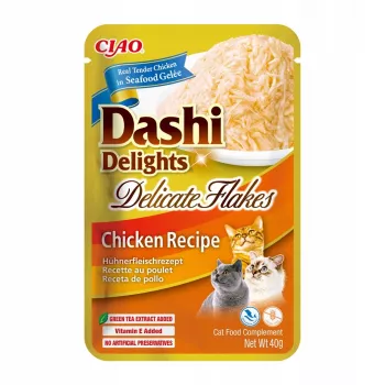 INABA Dashi Delights Delicate Flakes Chicken 40 g — mitrs kaķu gardums ar vistu pārslām buljonā