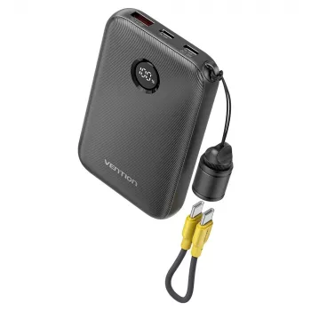Power bank Vention FKAB0-C 10000 mAh, 2× USB-C + 1× USB-A, 22.5 W, Melns