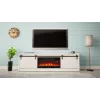 TV skapis ar elektrisko kamīnu Cama Meble GRANERO modelis RTV GRANERO + KOM B/B, 200x56.7x35 cm, balts/spīdīgi balts, 2 durvis, 2 plaukti, MDF/skaidu plātne