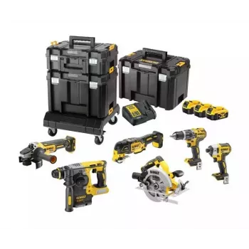 Bezvadu instrumentu komplekts DeWalt DCK685P3T 18V — 3×5.0 Ah akumulatori, DCH273 āmurs, leņķa slīpmašīna, futrālis