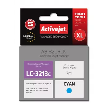 Activejet AB-3213CN tintas kasetne (aizvieto Brother LC3213C; Supreme; 7 ml; ciāna)