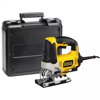Finzāģis STANLEY FME340K — 710 W, 3000 sit./min, griešanas dziļums kokā 85 mm, tēraudā 10 mm, augšējais rokturis, slīps griezums regulējams