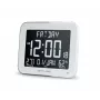 Muse M-090 WMC digitālais pulkstenis sienai vai galdam ar modinātāju, liels LCD ekrāns ar automātisko apgaismojumu, telpas temperatūra un mitrums, kalendārs, taisnstūra formas, balts