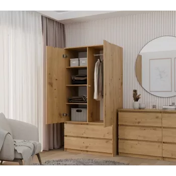 Topeshop SZAFA MALWA ART bedroom wardrobe/closet 5 shelves 2 durvis(s) ozols