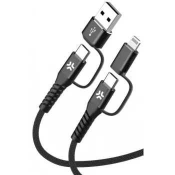 Celly 4-IN-1 kabelis A+C uz C+LIGHT 2M BK