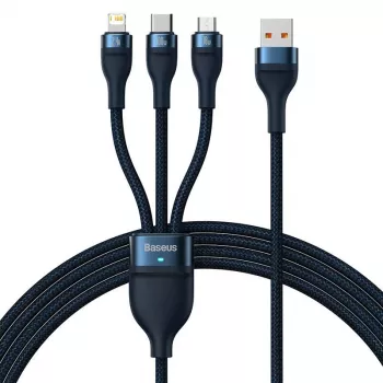 Baseus CASS030003 USB kabelis 1,2m zils — USB A uz USB-C / Micro USB / Lightning