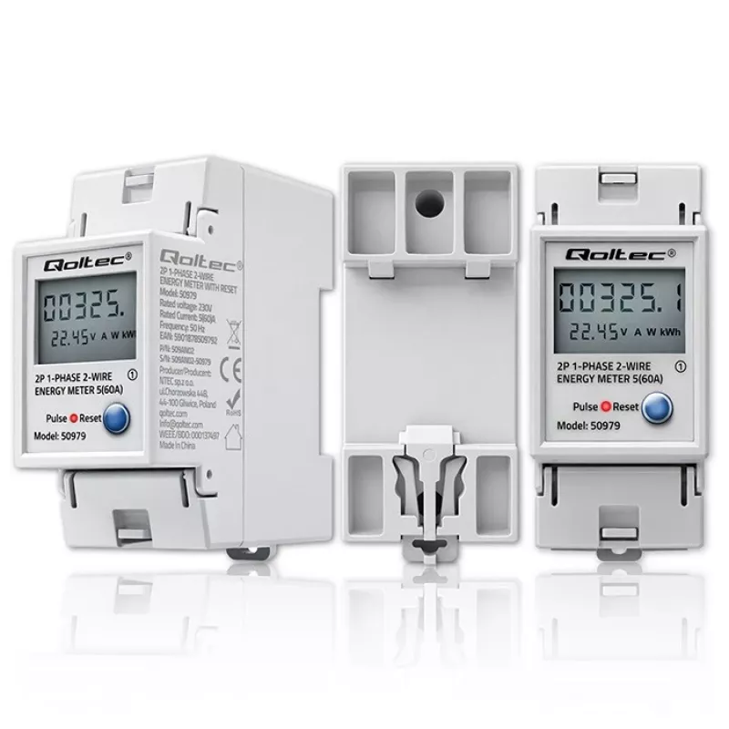 Enerģijas skaitītājs QOLTEC Vienfāzes DIN-sliežu 230V (50979)