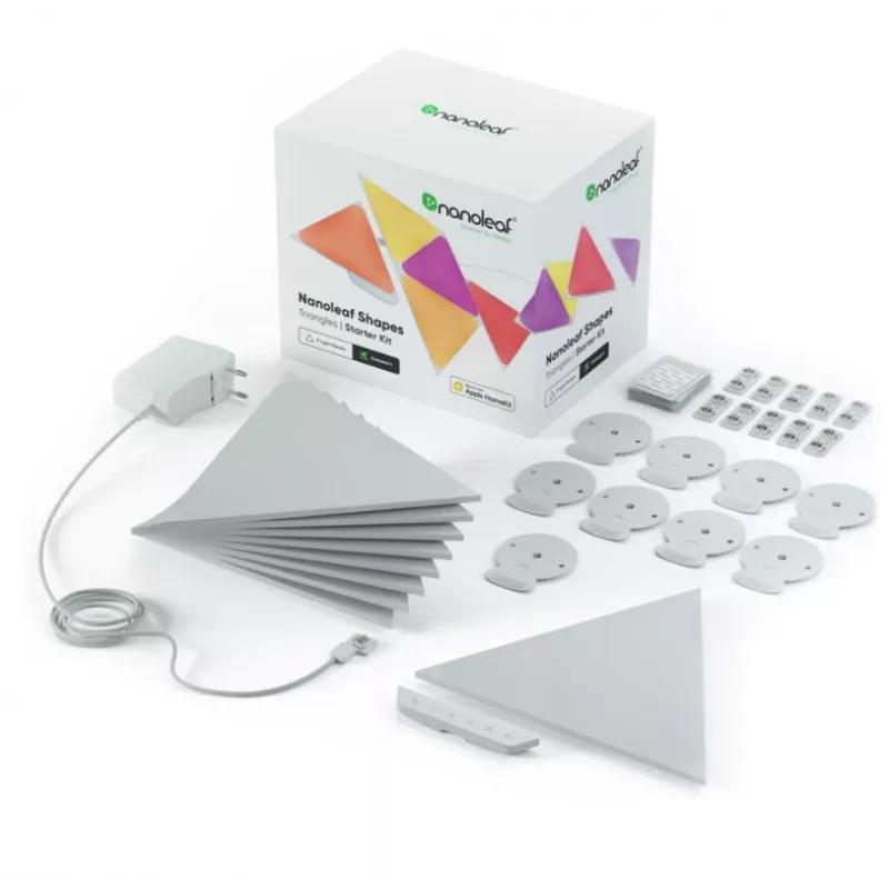 Nanoleaf NL47-0002TW-9PK trīsstūrveida LED paneļu gaismas komplekts — 9 RGB sienas paneļi, balts
