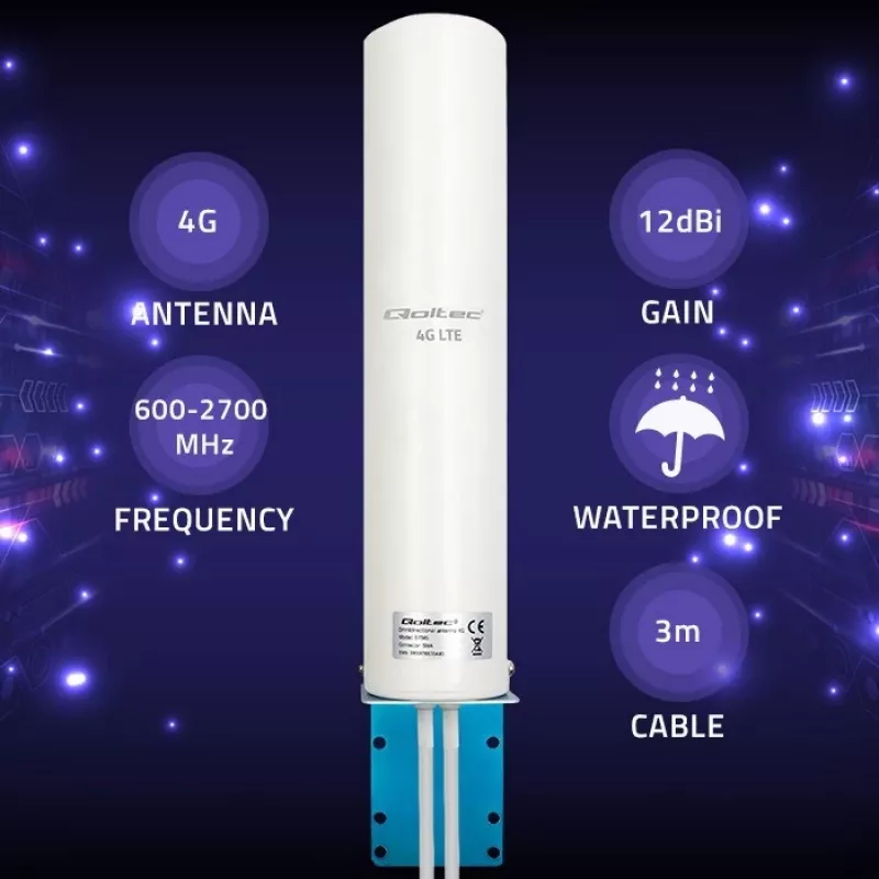 Omnivirziena 4G LTE dubultā antena QOLTEC 57045 12 dBi