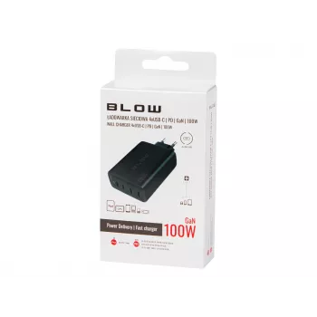 Sienas lādētājs BLOW 4×USB-C PD 100W GaN, 4 porti, PD 3.0, PPS, 200–240V ieeja