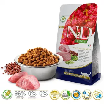 FARMINA N&D Quinoa Weight Management Jēra gaļa un Brokoļi - sausā kaķu barība - 5 kg