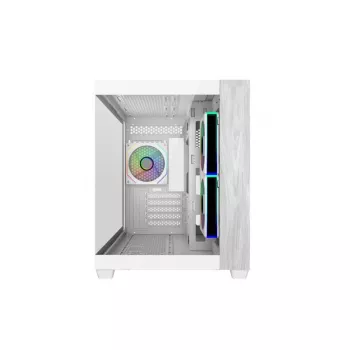 Cooler Master Elite 481 WOOD White korpuss, mATX, priekšējais panelis no koka, 70° pilna skata rūdīts stikls