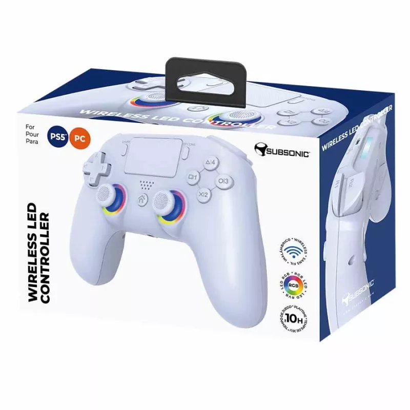 Subsonic PS5 bezvadu LED spēļu kontrolieris balts D-pad Home Options Share