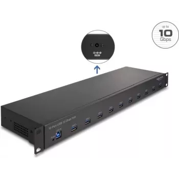 DeLOCK 64240 19 collu rūpnieciskais USB centrmezgls, 10 x USB-A, 10 Gbps