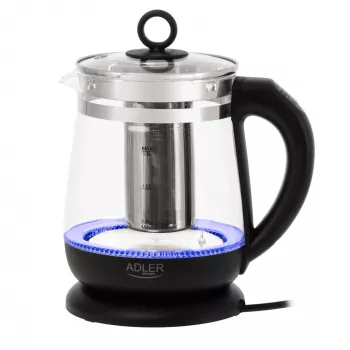 Adler tējkanna AD 1299 | Elektriskā | 2200 W | 1.5 L | Stikla | 360° grozāma pamatne | Melna