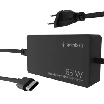 Cablexpert NPA-AC-PDQC65-01 65 W PowerDelivery GaN USB Type-C ātrais lādētājs, melns