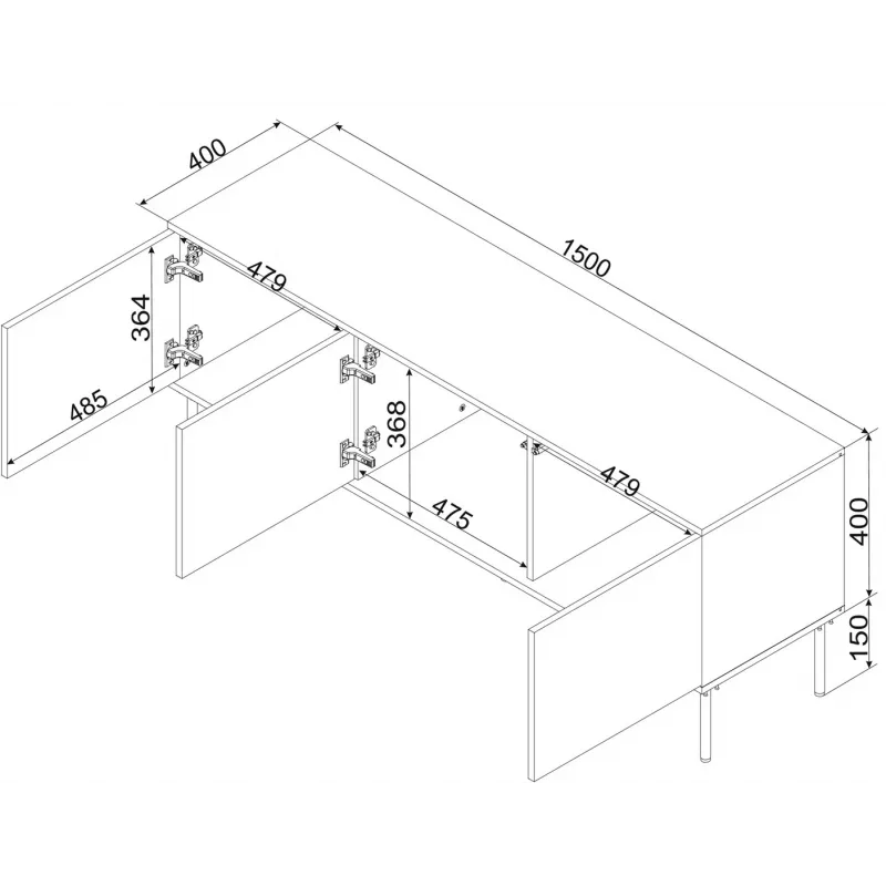 Cama RTV 3D TRESSE Skapis 150x40x55 matēts zaļš
