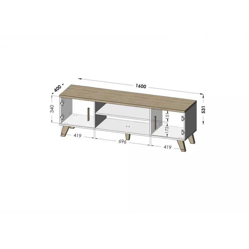 Cama TV stand LOTTA 160 2D2K Balts/sonoma