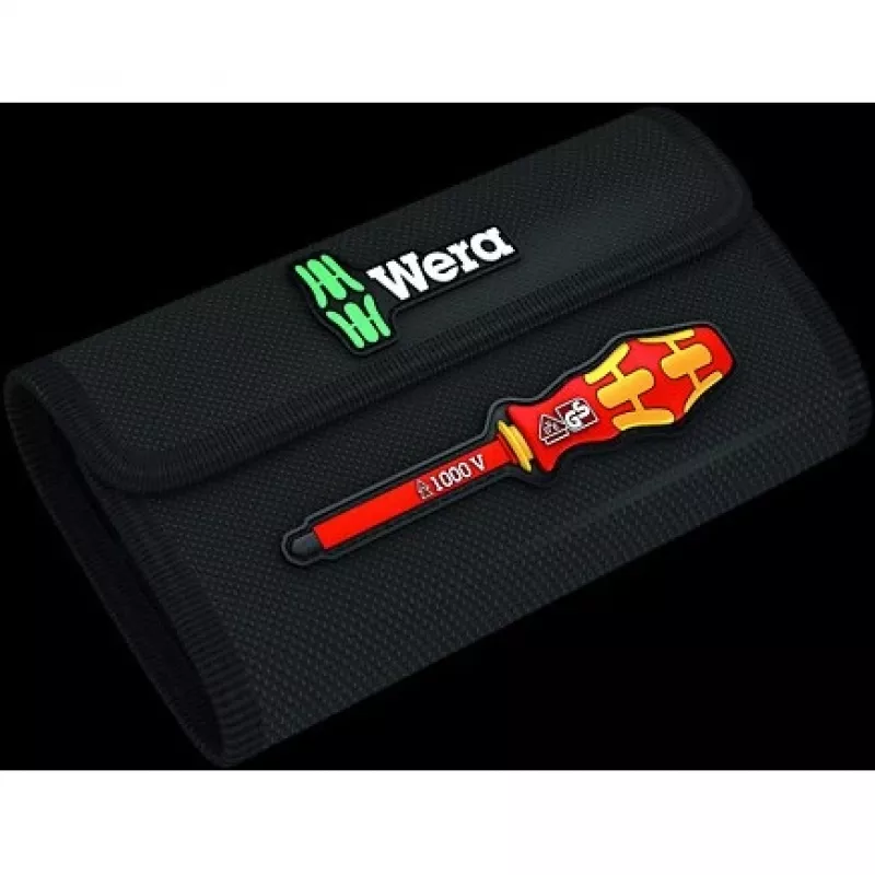 Wera 05006603001 Kraftform Kompakt VDE 7 extra slim 1 Tool Finder skrūvgriežu komplekts, 7 daļas, 817 VDE rokturis uzgaļiem + 6 īpaši tievi VDE asmeņi, IEC 60900, ar jostas somiņu