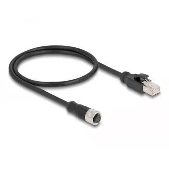 DeLOCK M12 adaptera kabelis D-kodēts 4-pin sievišķais uz RJ45 vīrišķo 50 cm