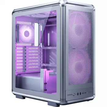 PC korpuss Cooler Master MasterFrame 500 Mesh — Melns ar caurspīdīgu sānu paneli, ATX barošanas bloks, 2x200mm priekšā + 1x120mm aizmugurē, 2.5/3.5 collu diskdziņi