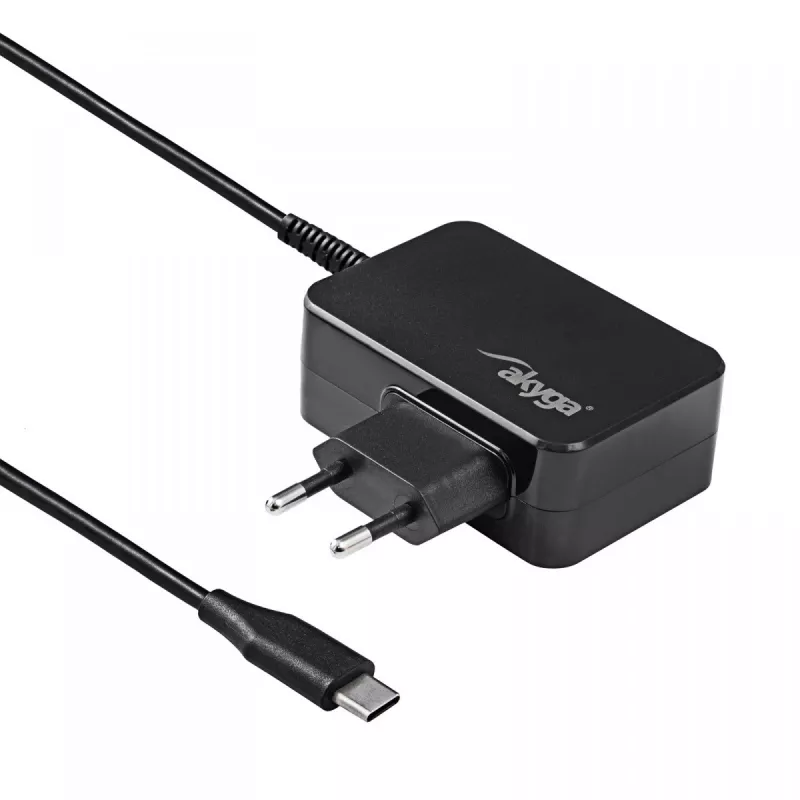 Akyga AK-ND-81 USB-C GaN klēpjdatora barošanas adapteris 65 W, PD 3.0, 5–20 V, 1,8 m kabelis, melns