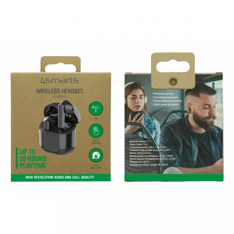 4smarts True Wireless Bluetooth SkyBuds 2 ENC melnas - Austiņas - 20 KHz