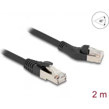 Tīkla kabelis DeLOCK RJ45 Cat.8.1 S/FTP 45° pa kreisi leņķveida 2m melns