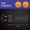 GaN 90W lādētājs QOLTEC 52420 USB-C PD 5–20V 3A/4.5A izeja, 220–240V ieeja, 1.8 m kabelis, melns