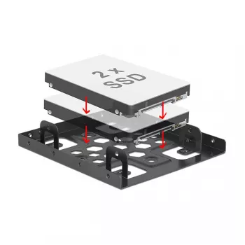 DeLOCK 21324 alumīnija rāmis 2x 2.5 inch diskdziņu montāžai 3.5 inch nodalījumā