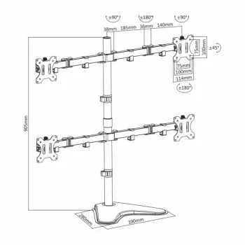 Sbox LCD-F048 četru monitoru galda stiprinājums (13-32/4x8kg/100x100)