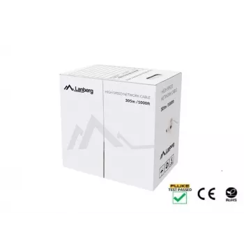 Tīkla kabelis LANBERG LCU5-12CU-0305-S U/UTP Cat5e 305 m, 24 AWG, pelēks, PVC apvalks