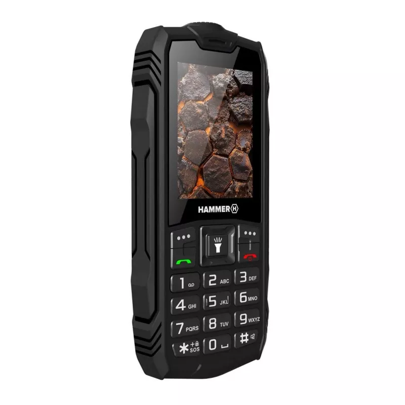 Izturīgs mobilais telefons Hammer ROCK LTE, 2,4" IPS ekrāns, 48 MB RAM, 128 MB, divas SIM, 3G, IP68, 2 MP kamera, 3000 mAh, melns