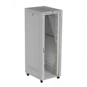 Rack skapis LANBERG FF01-8047-12SL 47U 800x1000 mm pelēks ar priekšējām un aizmugurējām stikla durvīm un LCD paneļa vietu