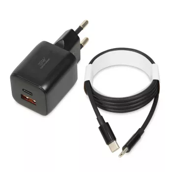 Ārējais tīkla adapteris IBOX ILUC42B 12V 2A, 33W, USB-A + USB-C PD3.0, QuickCharge 3.0, universāls