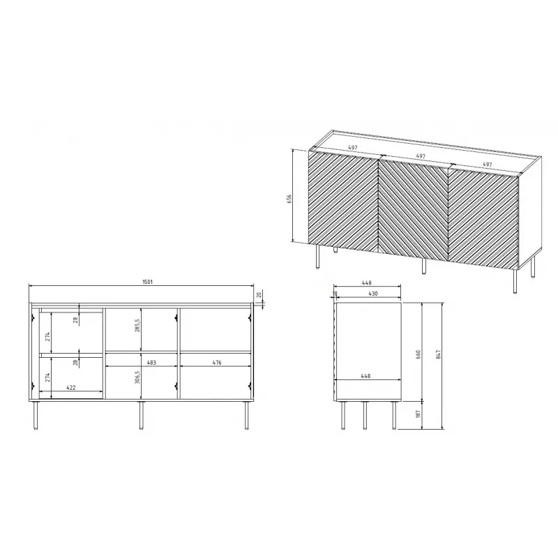 3D2SZ ONDA kumode 150x45x85 melns