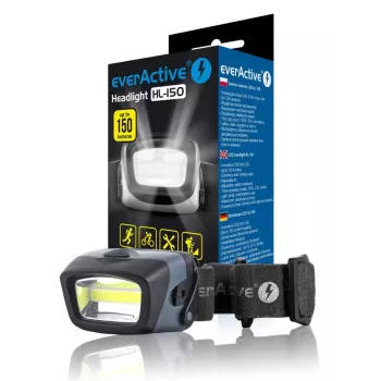 Galvaslampa everActive HL-150, 150 lm, 3 W, IPX4, 3×AAA, melna