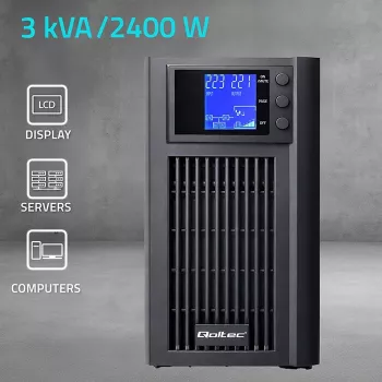 UPS QOLTEC Pure Sine Wave 3kVA 2400W ar AVR un LCD displeju